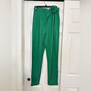 Corey Lynn Calter Emerald Green Jacquard Wrap Waist Dress Pants Women’s